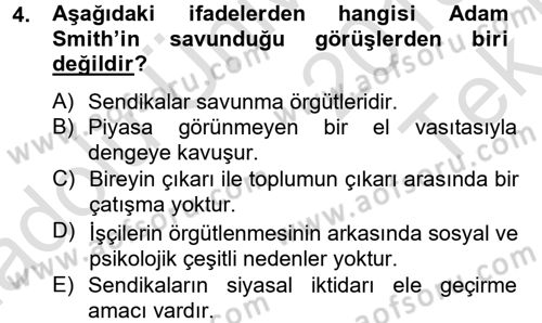 Sendikacılık Dersi 2013 - 2014 Yılı Tek Ders Sınav Soruları 4. Soru
