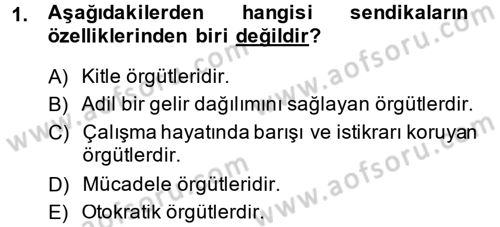 Sendikacılık Dersi 2014 - 2015 Yılı (Vize) Ara Sınav Soruları 1. Soru