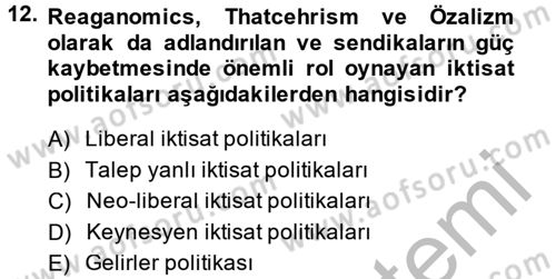 Sendikacılık Dersi 2014 - 2015 Yılı (Vize) Ara Sınav Soruları 12. Soru