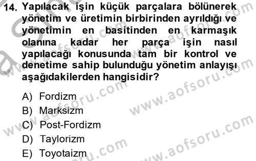 Sendikacılık Dersi 2014 - 2015 Yılı (Vize) Ara Sınav Soruları 14. Soru