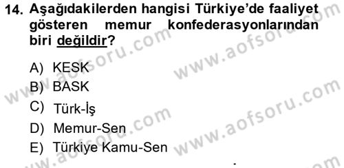 Sendikacılık Dersi 2014 - 2015 Yılı (Final) Dönem Sonu Sınav Soruları 14. Soru