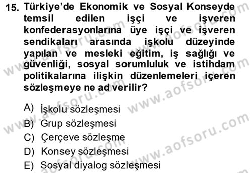 Sendikacılık Dersi 2014 - 2015 Yılı (Final) Dönem Sonu Sınav Soruları 15. Soru