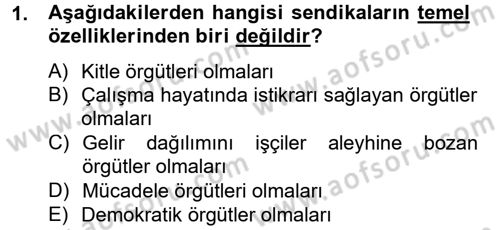 Sendikacılık Dersi 2014 - 2015 Yılı Tek Ders Sınav Soruları 1. Soru