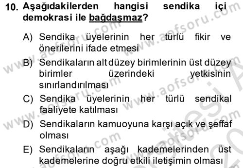 Sendikacılık Dersi 2014 - 2015 Yılı Tek Ders Sınav Soruları 10. Soru