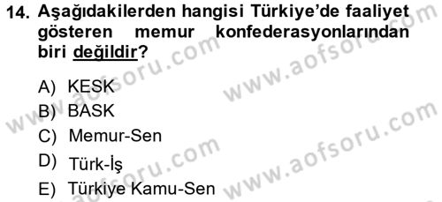 Sendikacılık Dersi 2014 - 2015 Yılı Tek Ders Sınav Soruları 14. Soru
