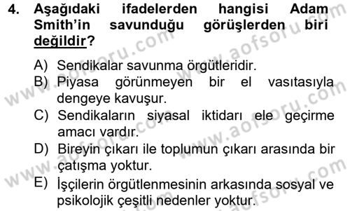 Sendikacılık Dersi 2014 - 2015 Yılı Tek Ders Sınav Soruları 4. Soru