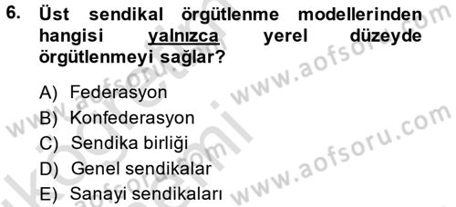 Sendikacılık Dersi 2014 - 2015 Yılı Tek Ders Sınav Soruları 6. Soru
