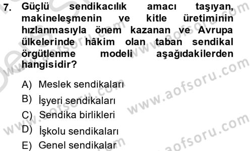 Sendikacılık Dersi 2014 - 2015 Yılı Tek Ders Sınav Soruları 7. Soru