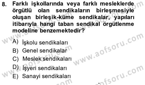 Sendikacılık Dersi 2014 - 2015 Yılı Tek Ders Sınav Soruları 8. Soru
