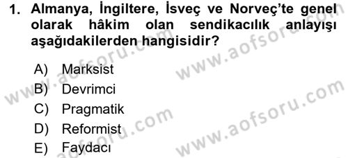 Sendikacılık Dersi 2015 - 2016 Yılı (Vize) Ara Sınav Soruları 1. Soru