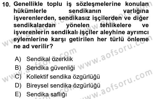 Sendikacılık Dersi 2015 - 2016 Yılı (Vize) Ara Sınav Soruları 10. Soru