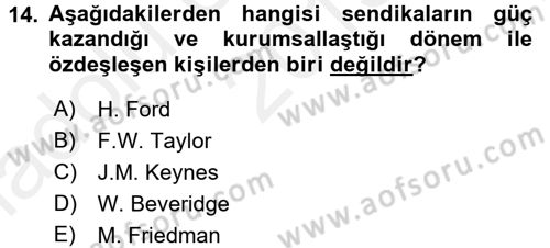 Sendikacılık Dersi 2015 - 2016 Yılı (Vize) Ara Sınav Soruları 14. Soru