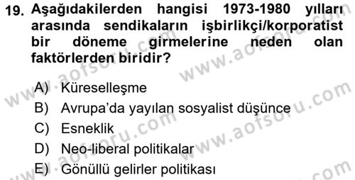 Sendikacılık Dersi 2015 - 2016 Yılı (Vize) Ara Sınav Soruları 19. Soru