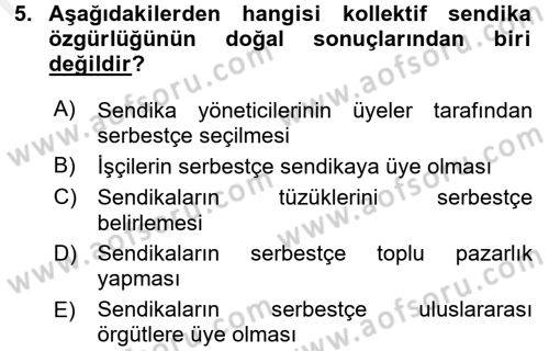 Sendikacılık Dersi 2015 - 2016 Yılı (Vize) Ara Sınav Soruları 5. Soru