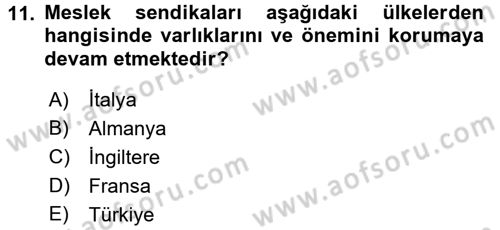 Sendikacılık Dersi 2015 - 2016 Yılı (Final) Dönem Sonu Sınav Soruları 11. Soru