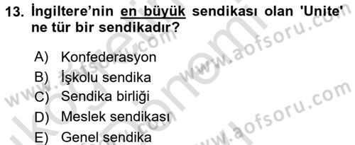 Sendikacılık Dersi 2015 - 2016 Yılı (Final) Dönem Sonu Sınav Soruları 13. Soru