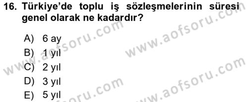 Sendikacılık Dersi 2015 - 2016 Yılı (Final) Dönem Sonu Sınav Soruları 16. Soru