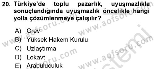 Sendikacılık Dersi 2015 - 2016 Yılı (Final) Dönem Sonu Sınav Soruları 20. Soru