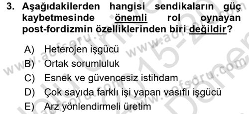 Sendikacılık Dersi 2015 - 2016 Yılı (Final) Dönem Sonu Sınav Soruları 3. Soru