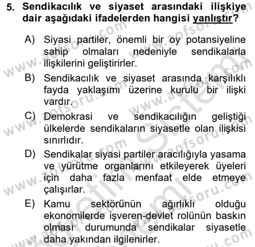 Sendikacılık Dersi 2015 - 2016 Yılı (Final) Dönem Sonu Sınav Soruları 5. Soru