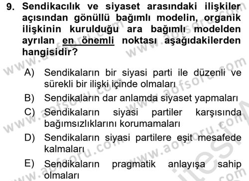 Sendikacılık Dersi 2015 - 2016 Yılı (Final) Dönem Sonu Sınav Soruları 9. Soru