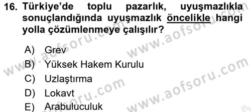 Sendikacılık Dersi 2015 - 2016 Yılı Tek Ders Sınav Soruları 16. Soru