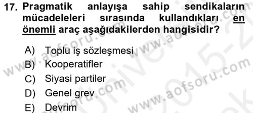 Sendikacılık Dersi 2015 - 2016 Yılı Tek Ders Sınav Soruları 17. Soru