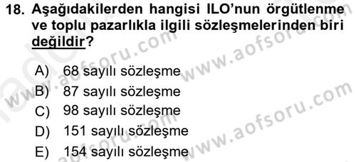 Sendikacılık Dersi 2015 - 2016 Yılı Tek Ders Sınav Soruları 18. Soru