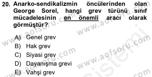 Sendikacılık Dersi 2015 - 2016 Yılı Tek Ders Sınav Soruları 20. Soru