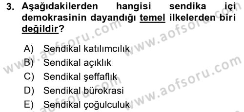 Sendikacılık Dersi 2015 - 2016 Yılı Tek Ders Sınav Soruları 3. Soru