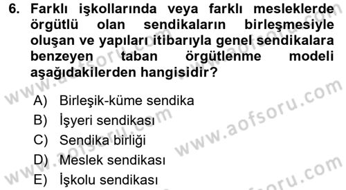 Sendikacılık Dersi 2015 - 2016 Yılı Tek Ders Sınav Soruları 6. Soru