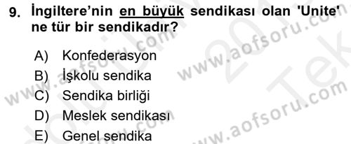Sendikacılık Dersi 2015 - 2016 Yılı Tek Ders Sınav Soruları 9. Soru