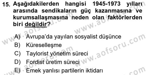 Sendikacılık Dersi 2016 - 2017 Yılı (Vize) Ara Sınav Soruları 15. Soru