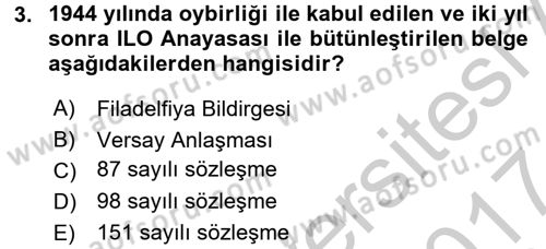 Sendikacılık Dersi 2016 - 2017 Yılı (Vize) Ara Sınav Soruları 3. Soru