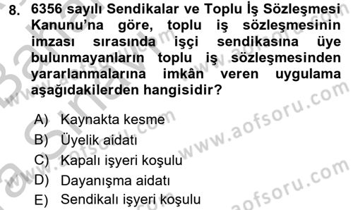 Sendikacılık Dersi 2016 - 2017 Yılı (Vize) Ara Sınav Soruları 8. Soru