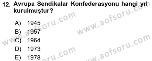 Sendikacılık Dersi 2016 - 2017 Yılı (Final) Dönem Sonu Sınav Soruları 12. Soru