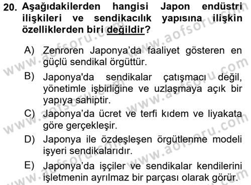 Sendikacılık Dersi 2016 - 2017 Yılı (Final) Dönem Sonu Sınav Soruları 20. Soru