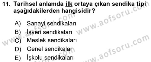 Sendikacılık Dersi 2017 - 2018 Yılı 3 Ders Sınav Soruları 11. Soru