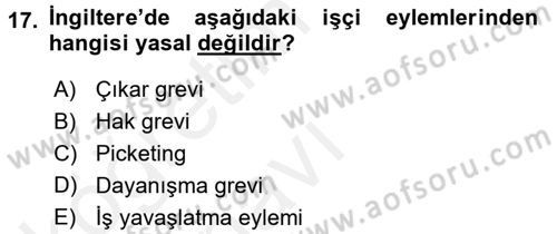 Sendikacılık Dersi 2017 - 2018 Yılı 3 Ders Sınav Soruları 17. Soru