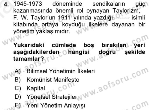 Sendikacılık Dersi 2017 - 2018 Yılı 3 Ders Sınav Soruları 4. Soru