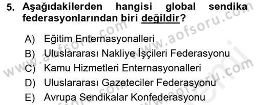 Sendikacılık Dersi 2017 - 2018 Yılı 3 Ders Sınav Soruları 5. Soru