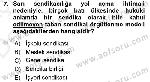 Sendikacılık Dersi 2017 - 2018 Yılı 3 Ders Sınav Soruları 7. Soru