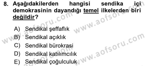 Sendikacılık Dersi 2017 - 2018 Yılı 3 Ders Sınav Soruları 8. Soru