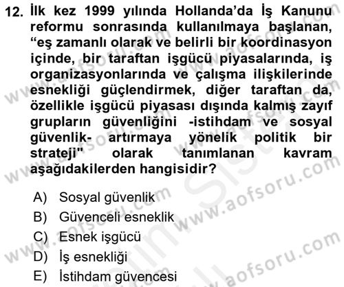 Sendikacılık Dersi 2017 - 2018 Yılı (Vize) Ara Sınav Soruları 12. Soru