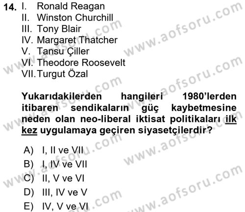 Sendikacılık Dersi 2017 - 2018 Yılı (Vize) Ara Sınav Soruları 14. Soru