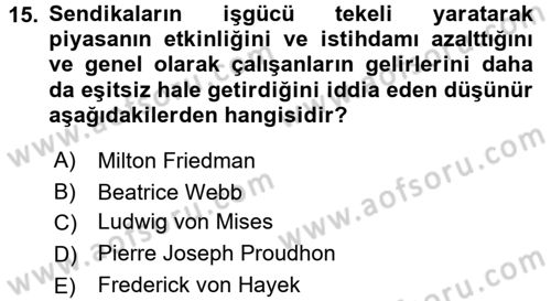 Sendikacılık Dersi 2017 - 2018 Yılı (Vize) Ara Sınav Soruları 15. Soru
