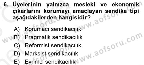 Sendikacılık Dersi 2017 - 2018 Yılı (Vize) Ara Sınav Soruları 6. Soru