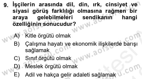 Sendikacılık Dersi 2017 - 2018 Yılı (Vize) Ara Sınav Soruları 9. Soru