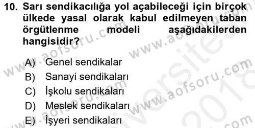 Sendikacılık Dersi 2017 - 2018 Yılı (Final) Dönem Sonu Sınav Soruları 10. Soru