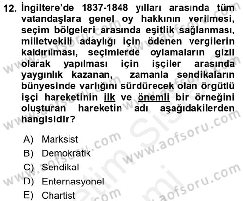 Sendikacılık Dersi 2017 - 2018 Yılı (Final) Dönem Sonu Sınav Soruları 12. Soru
